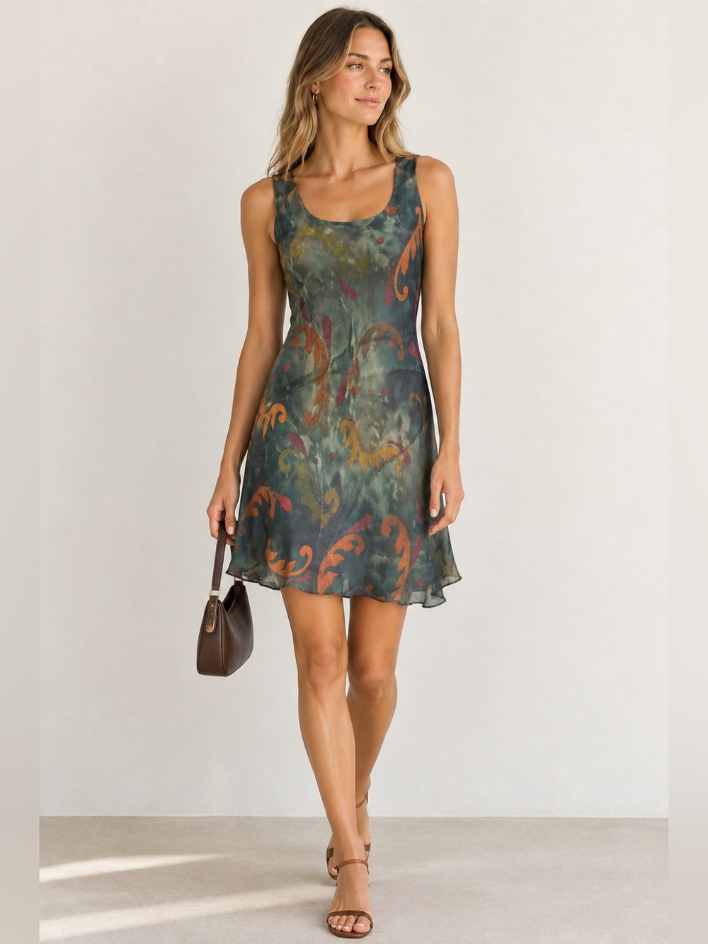 Vintage MICCI 90s Paisley Boho Abstract Print Sleeveless Mini Dress size Small